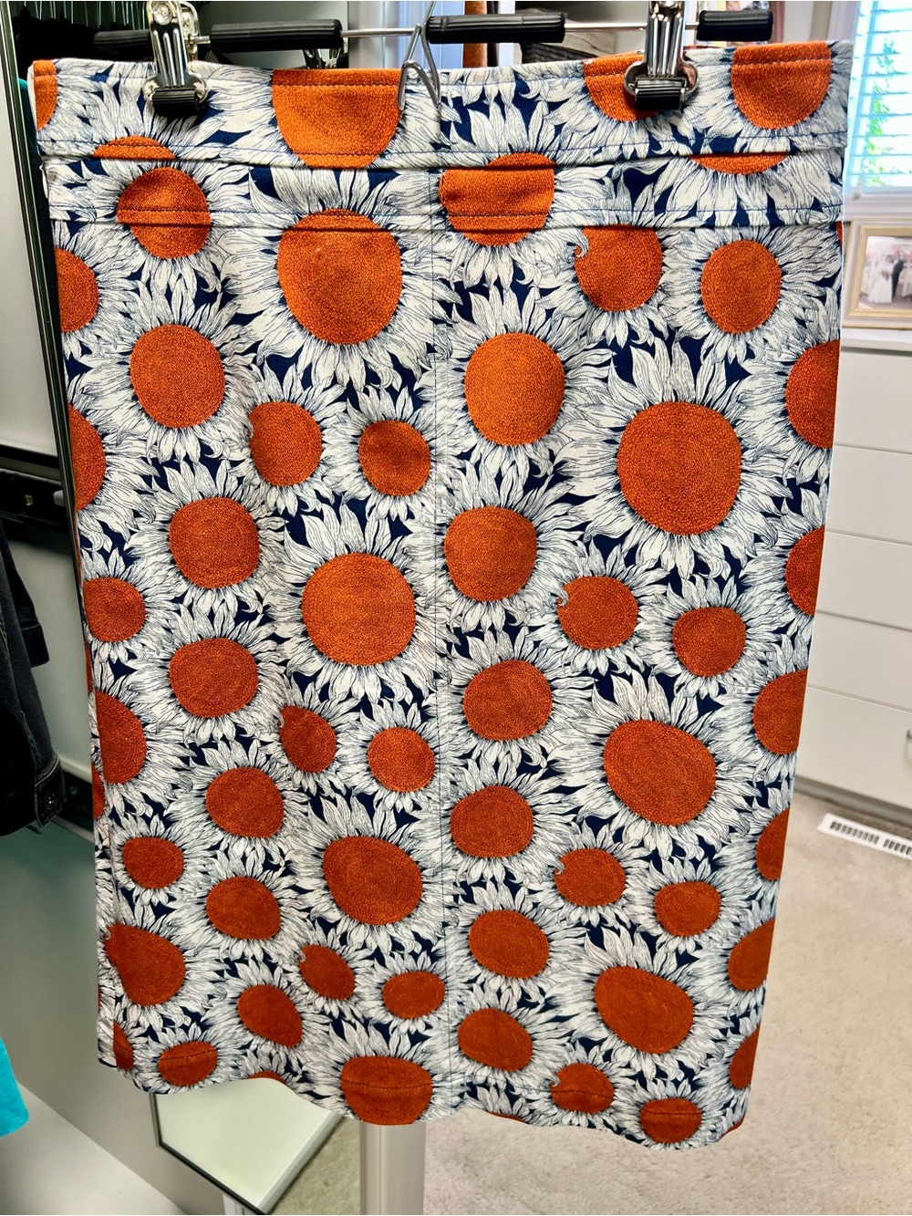 Akris Navy and Orange Floral Dot Pencil Skirt